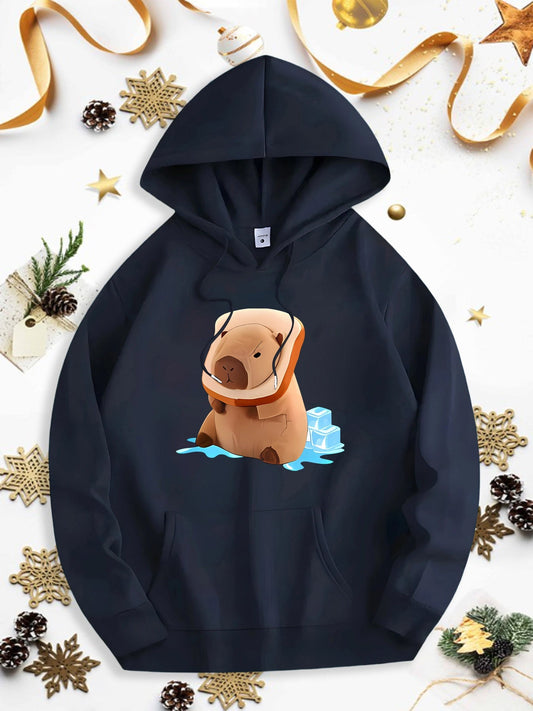 Men's Graphic Hoodie Adorable Brown Animal On Ice Wearing A Cozy Scarf Amid Melting Snow Bear