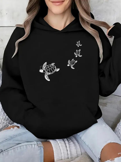 Women's Graphic Hoodie Gentle Ocean Waves With Gliding Sea Turtles Swimming Underwater Turtle