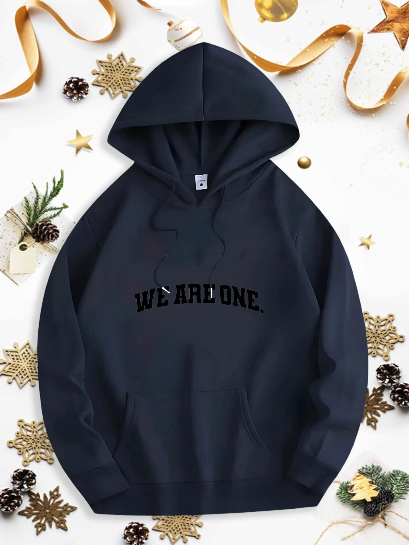 Men's Graphic Hoodie We Are One Minimal Lettering Centered On Plain Hoodie