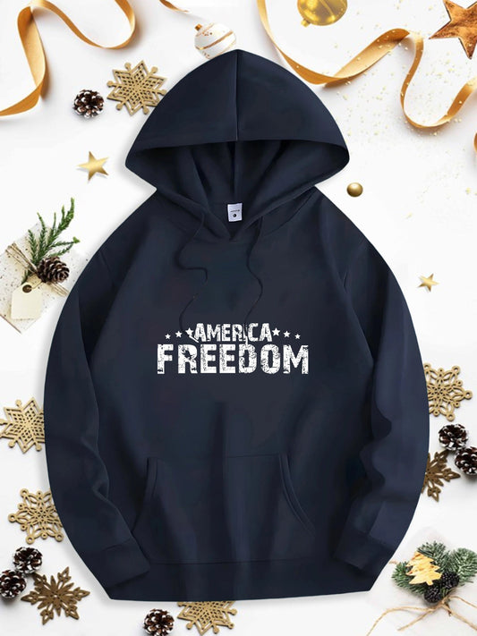 Men's Graphic Hoodie America Freedom Bold Distressed Letters On Center Chest Hoodie