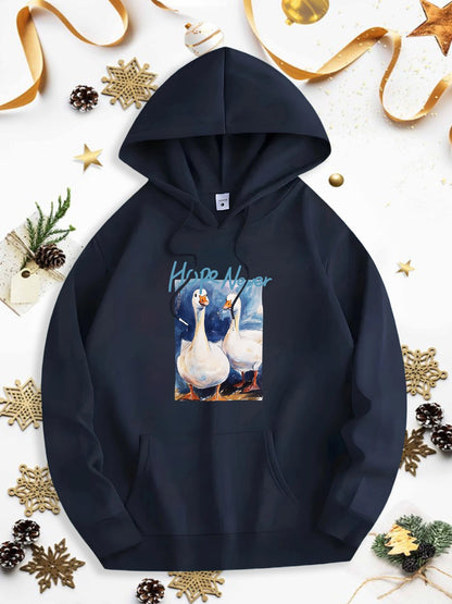 Men's Graphic Hoodie Have Fun Vintage Style Cheerful Geese Wearing Scarves Under Festive Light Goose