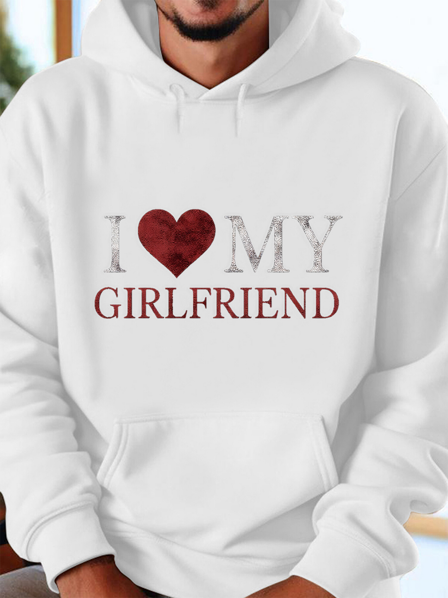 Men's Graphic Hoodie I Love My Girlfriend Romantic Heart Themed Hoodie