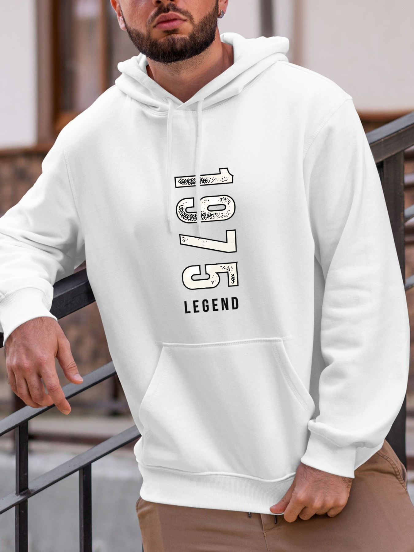 Men's Graphic Hoodie Legend Number Design With Minimalist Outline Text Hoodie