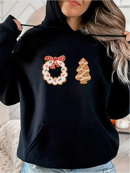Women's Graphic Hoodie Frosted Cookies With Festive Sprinkles And Shining Celebration Wreath