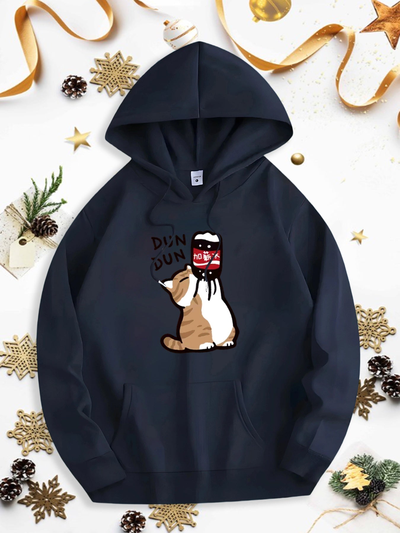 Men's Graphic Hoodie Playful Cartoon Cat With Drumsticks And Red Headband Cat