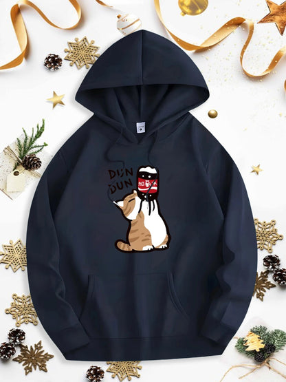 Men's Graphic Hoodie Playful Cartoon Cat With Drumsticks And Red Headband Cat