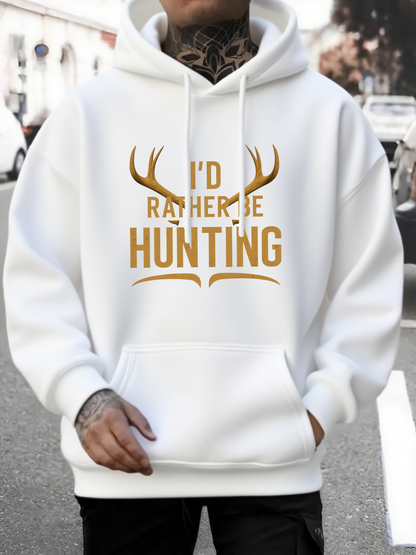 Men's Graphic Hoodie Id Rather Be Hunting With Antler Graphic Surrounded By Bold Golden Letters Hoodie