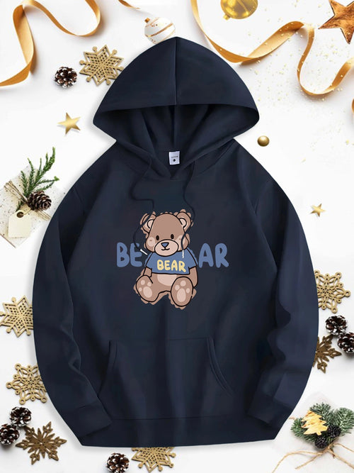 Men's Graphic Hoodie Cozy Winter Blue Bear With Brown Toy Under Christmas Decorations Bear