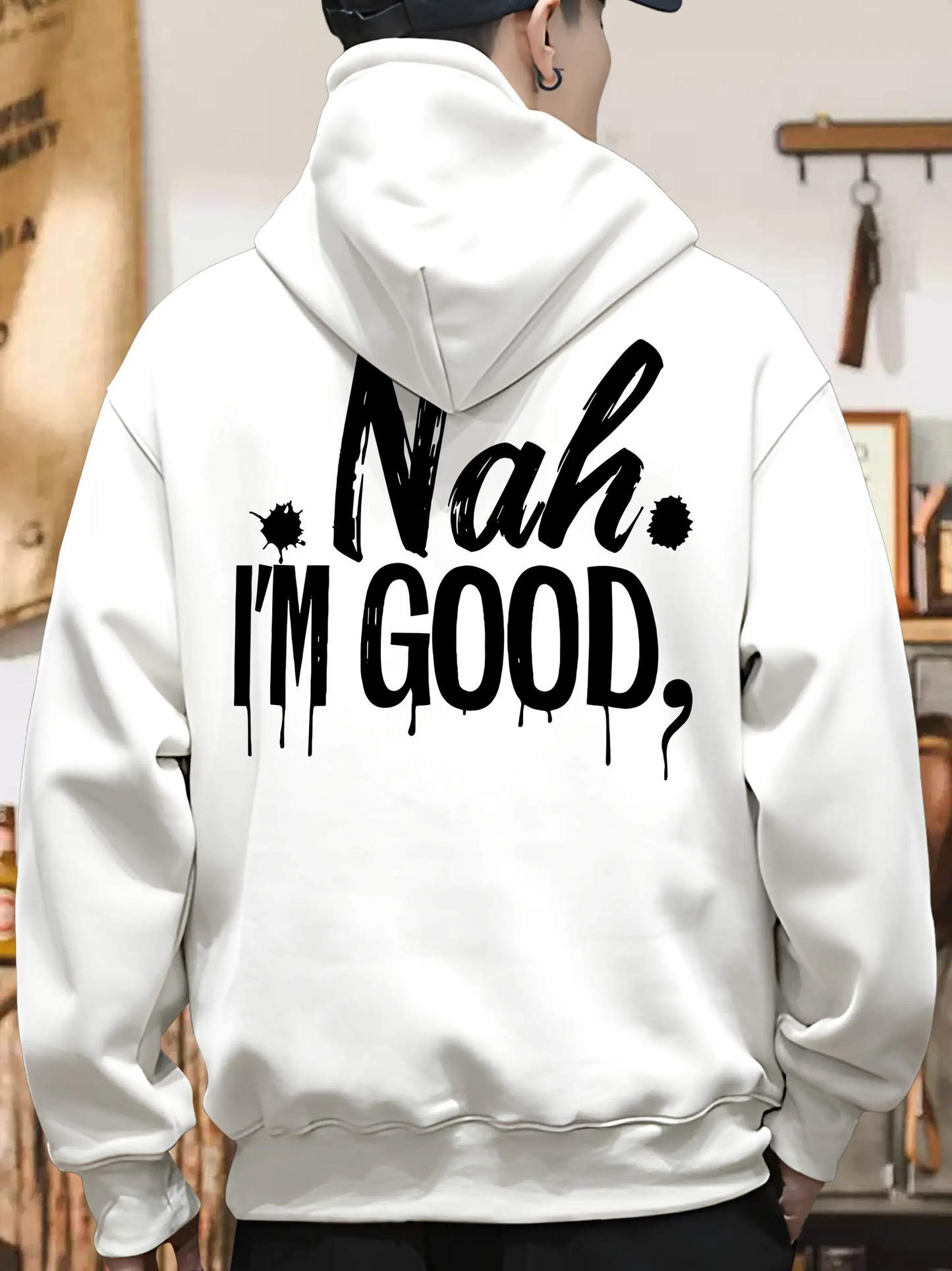Men's Graphic Hoodie Nah Im Good Bold Lettering With Playful Splash Design Hoodie