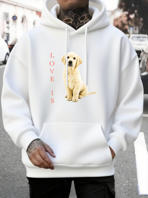 Men's Graphic Hoodie Love Is Sitting Labrador Puppy With Gentle Golden Fur
