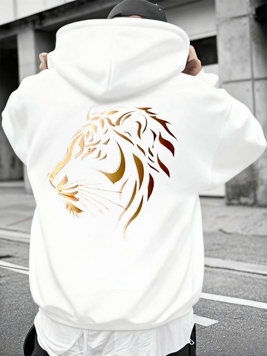 Men's Graphic Hoodie Artistic Golden Brush Stroke Silhouette With Majestic Fierce Power Tiger