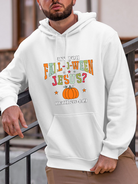 Men's Graphic Hoodie Are You Following Jesus With Stars Pumpkin And Autumn Inspired Lettering Hoodie
