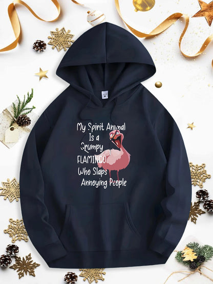 Men's Graphic Hoodie My Spirit Animal Is A Grumpy Flamingo Among Falling Petals Playful Pink Flamingo
