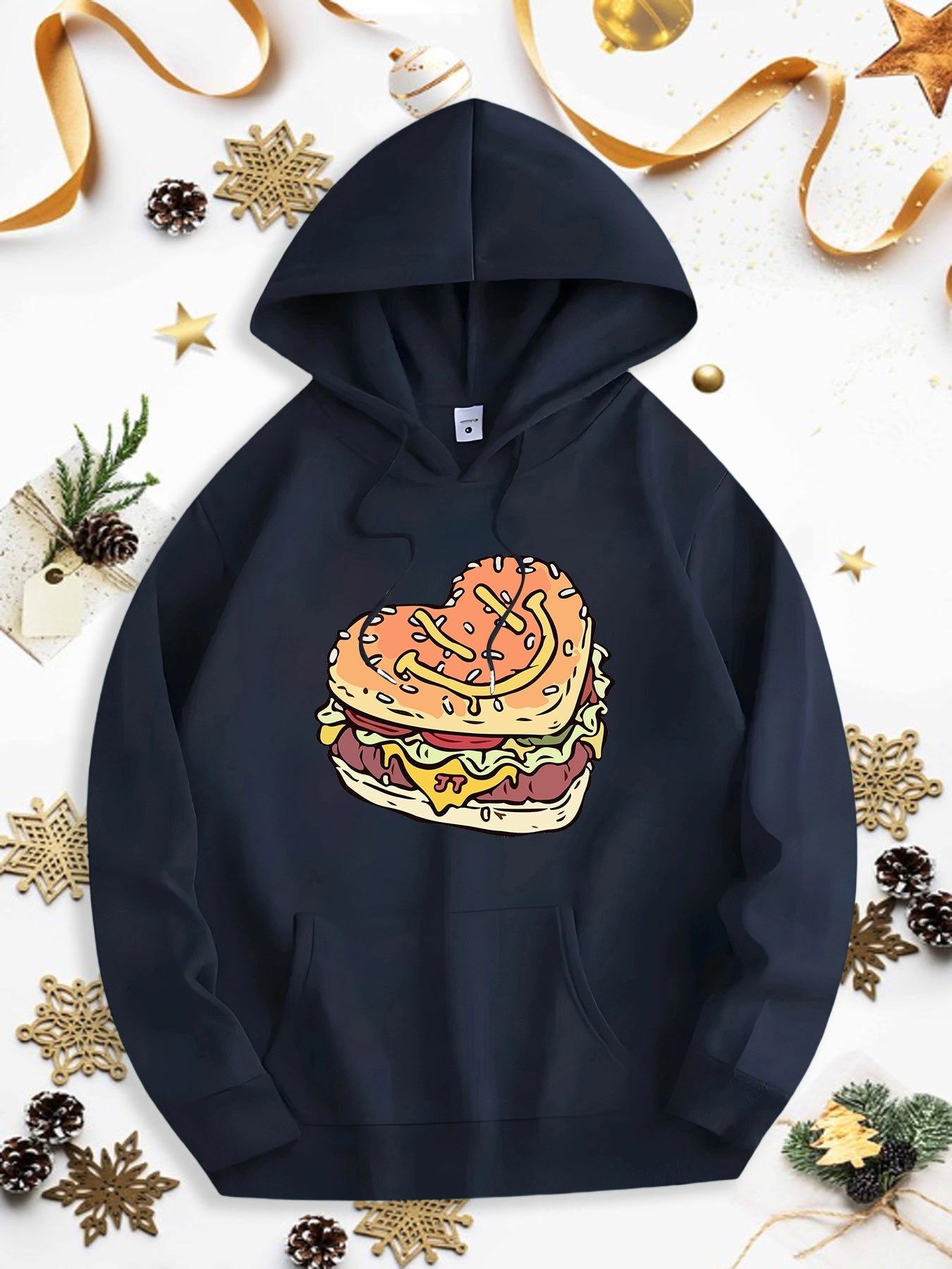 Men's Graphic Hoodie Melted Cheese And Saucy Lettuce Filling Heart Shaped Burger
