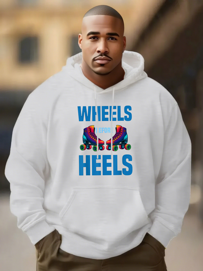 Men's Graphic Hoodie Wheels Heels Colorful Retro Skates With Classic Blue Lettering Design Roller Skates