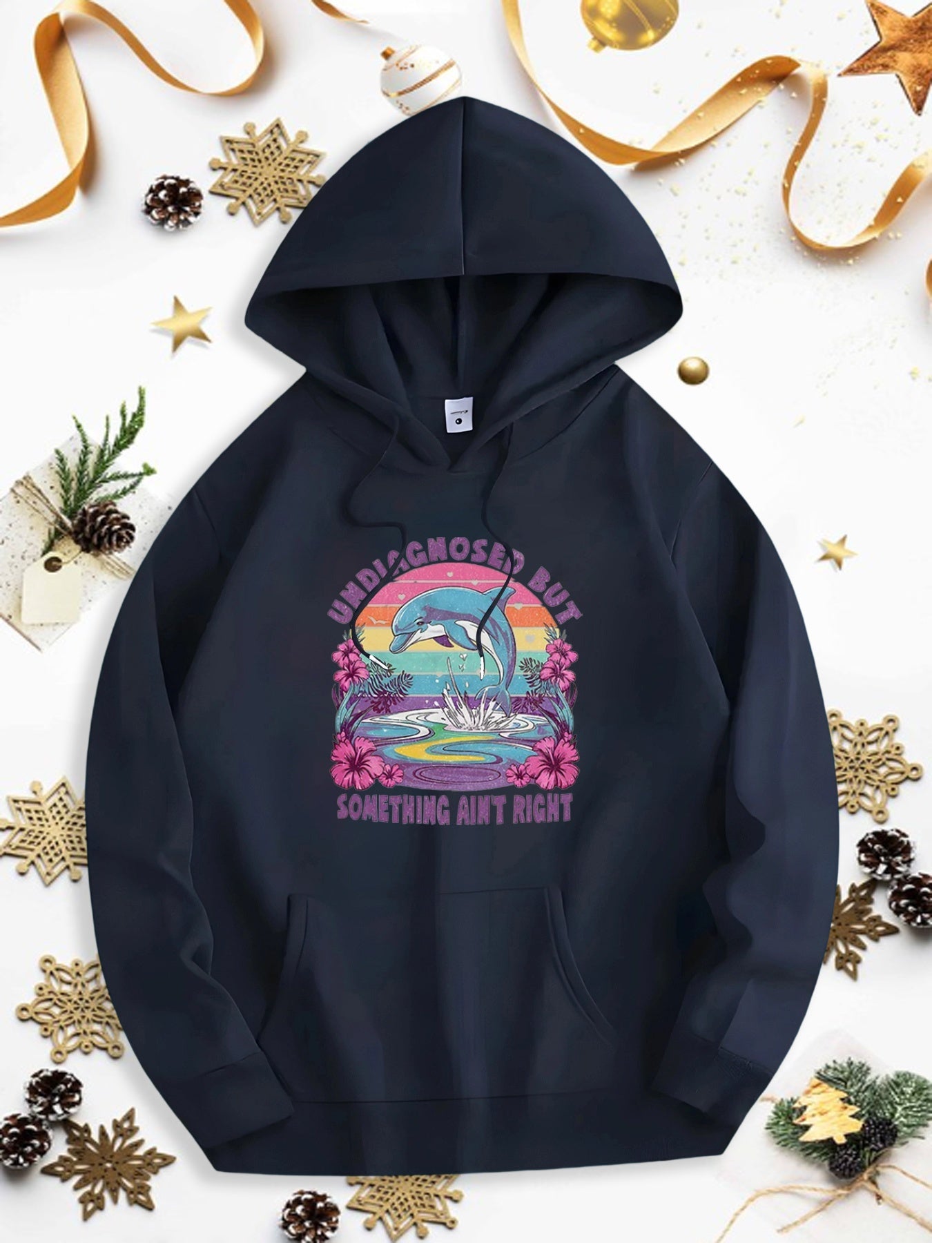 Men's Graphic Hoodie Undiagnosed But Something Aint Right Tropical Ocean Waves With Flowers And Flying Seagulls