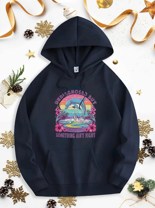 Men's Graphic Hoodie Undiagnosed But Something Aint Right Tropical Ocean Waves With Flowers And Flying Seagulls