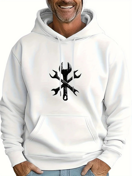 Men's Graphic Hoodie Industrial Design With Metal Tools Arranged In Circular Pattern Wrench