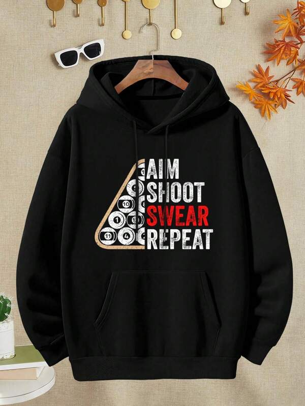 Women's Graphic Hoodie Aim Shoot Swear Repeat With Graphic Cue Balls Among Triangle Rack
