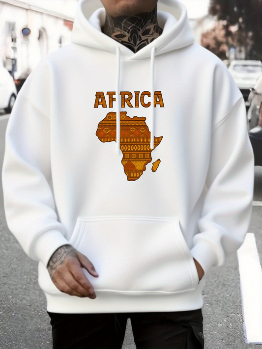 Men's Graphic Hoodie Africa With Ethnic Tribal Patterns In Brown Map Silhouette