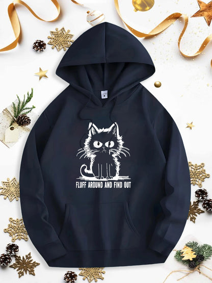 Men's Graphic Hoodie Fluff Around And Find Out Playful White Kitten With Big Eyes Sitting Cat