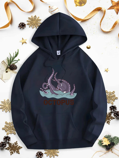 Men's Graphic Hoodie Octopus With Tentacles Rising Above Ocean Waves Wildlife Octopus