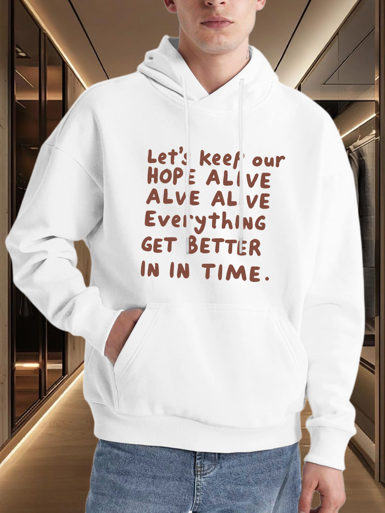 Men's Graphic Hoodie Hope Alive With Positive Lettering Among Minimalist White Hoodie