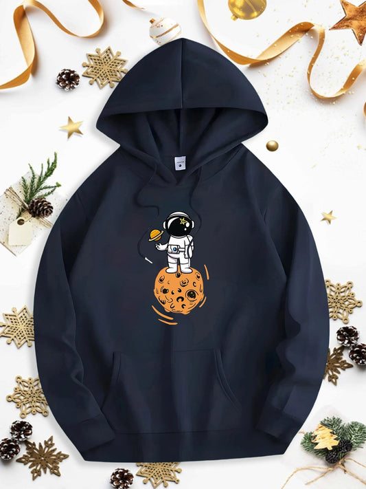 Men's Graphic Hoodie Adventurous Astronaut Floating In Space With Cookie Planet
