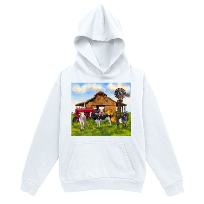 Men's Graphic Hoodie Colorful Countryside Scene With Barn Animals Grazing In Pasture Barn