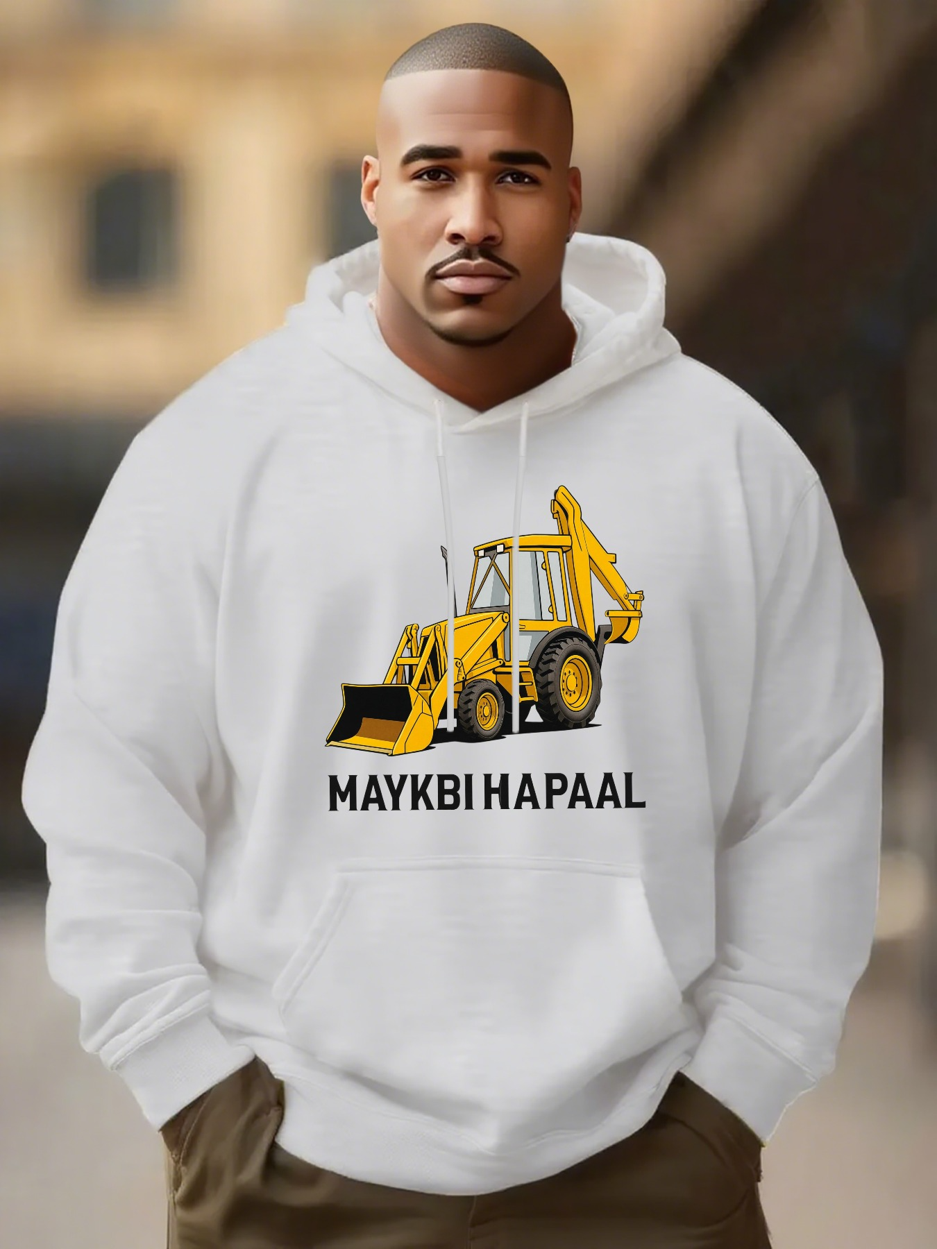 Men's Graphic Hoodie Maykbi Hapaal Yellow Digger Among Construction Tools Hoodie