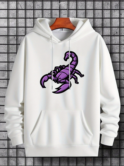 Men's Graphic Hoodie Vibrant Purple Artistic Illustration Among Dark Shadows Scorpion