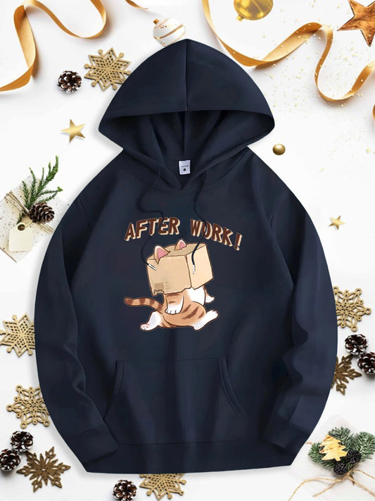 Men's Graphic Hoodie After Work Lazy Cat Sleeping Comfortably Under Cozy Blanket Cat