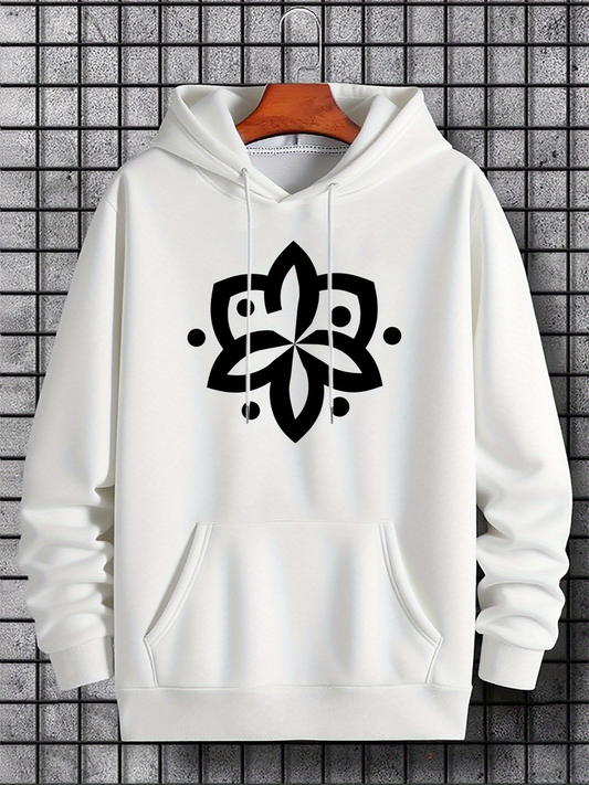 Men's Graphic Hoodie Abstract Ornamental Motif With Bold Symmetrical Black Lines Hoodie