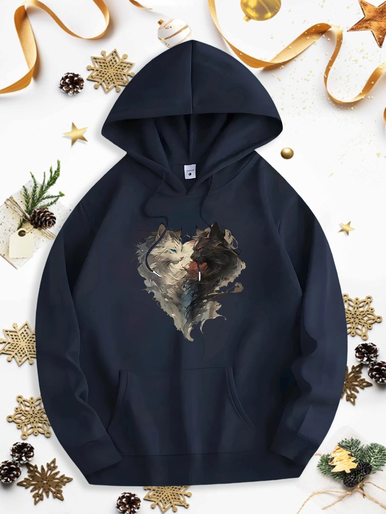 Men's Graphic Hoodie Majestic Shaggy Fur Courageous Wolf In Snowy Forest