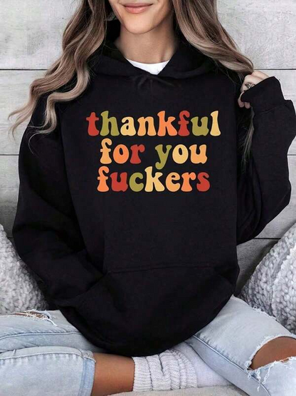 Women's Graphic Hoodie Thankful For You Fuckers Retro Block Letters With Vibrant Color Hoodie