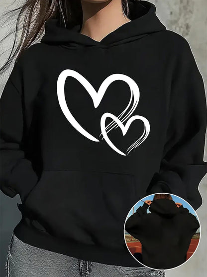 Women's Graphic Hoodie Two Interlocking White Hearts With Artistic Flowing Lines Hoodie