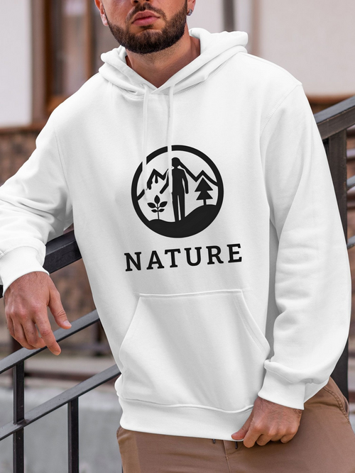 Men's Graphic Hoodie Nature Mountain Range With Pine Tree And Hiking Silhouette Nature