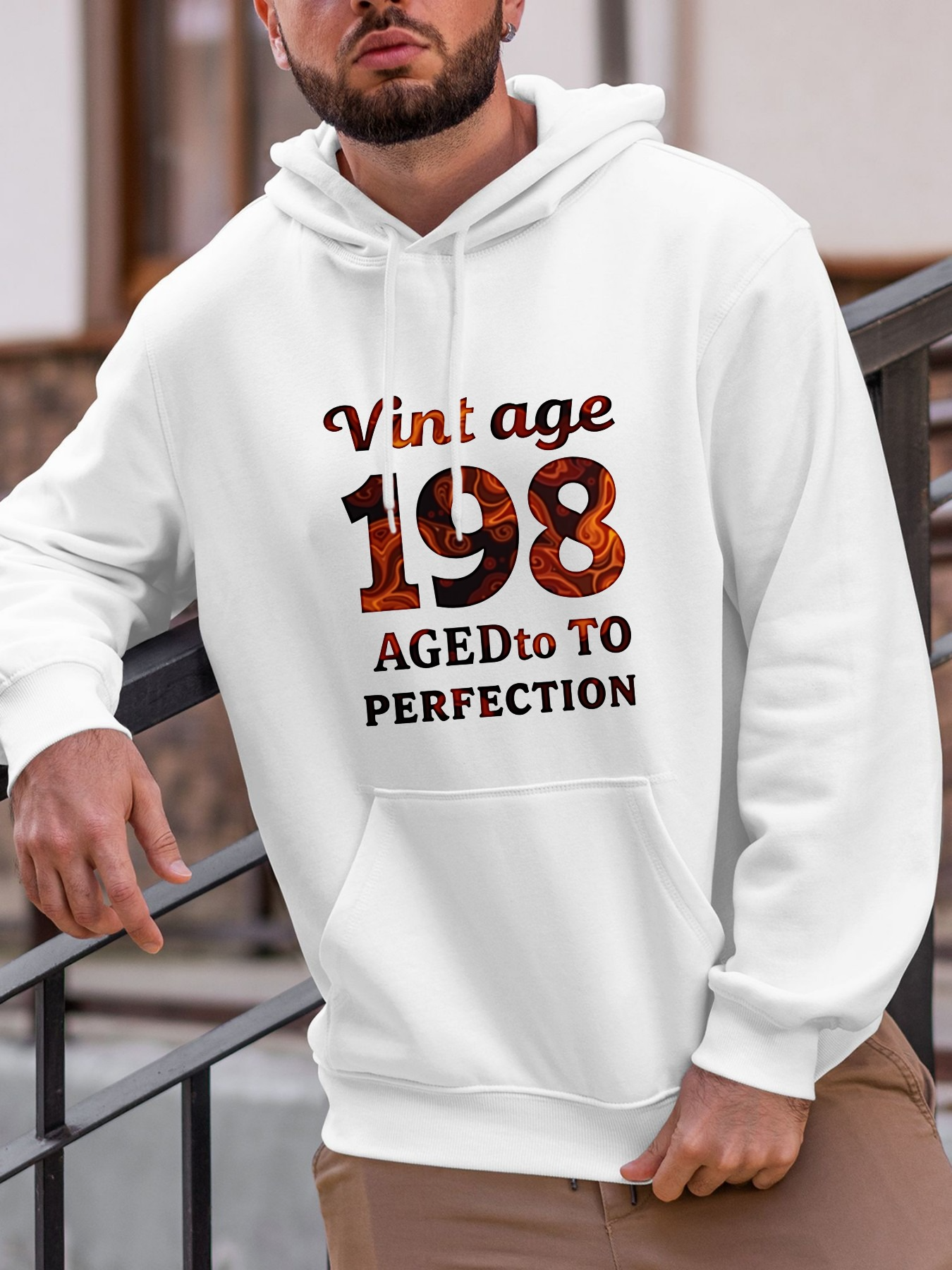 Men's Graphic Hoodie Vintage Lettering Warm Tones Among Classic Bold Numbers Hoodie