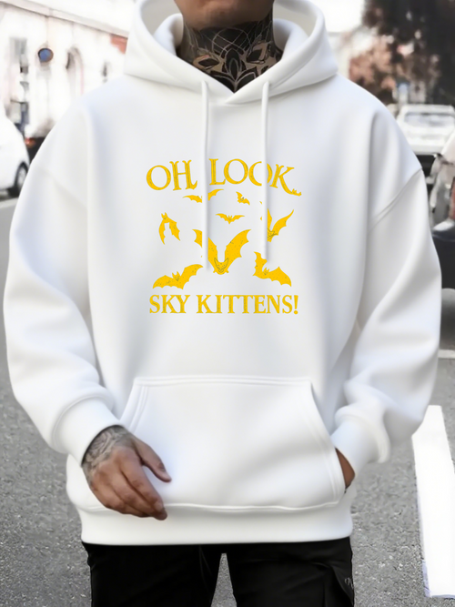 Men's Graphic Hoodie Oh Look Flying Bats Against Daylight Sky Kittens