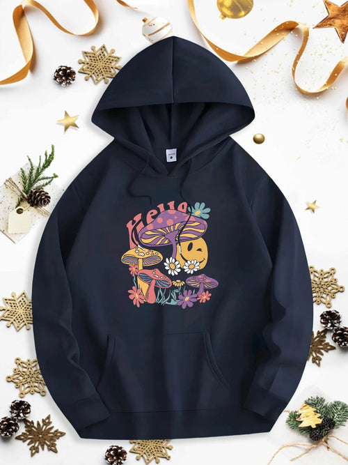 Men's Graphic Hoodie Hello Fall With Pumpkins Mushrooms Leaves And Colorful Flowers