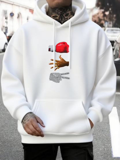 Men's Graphic Hoodie Playful Multicultural Hands And Red Hat Against Urban Background