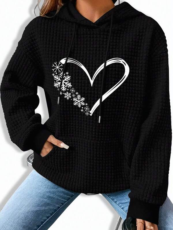 Women's Graphic Hoodie Hand Drawn Heart Among Delicate Winter Snowflakes Hoodie