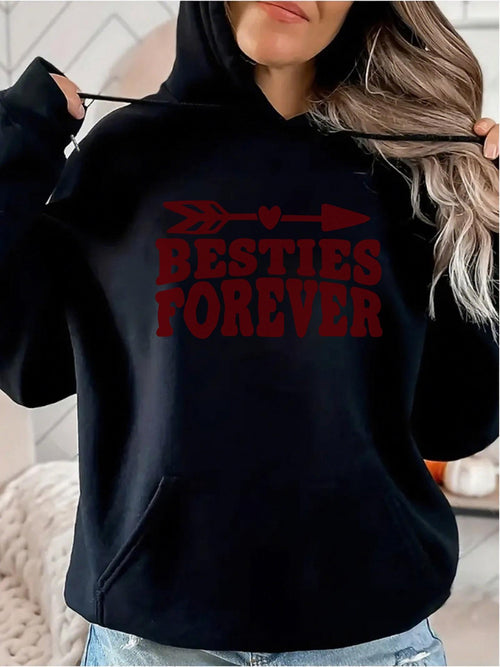 Women's Graphic Hoodie Red Graphic With Arrow And Block Letters Besties Forever Hoodie