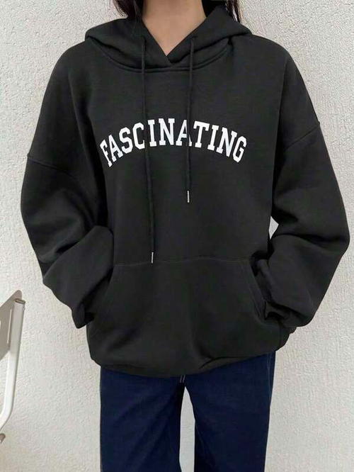 Women's Graphic Hoodie Fascinating Bold Curved Letters With Minimalist Design Hoodie