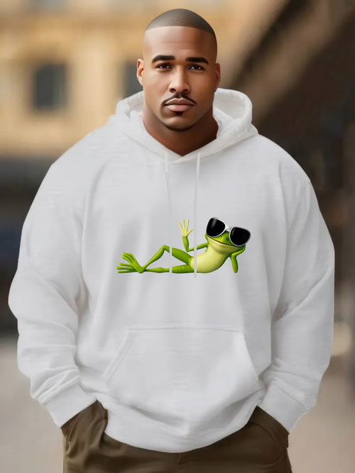 Men's Graphic Hoodie Cool Sunglasses Frog Relaxing On White Hoodie Front