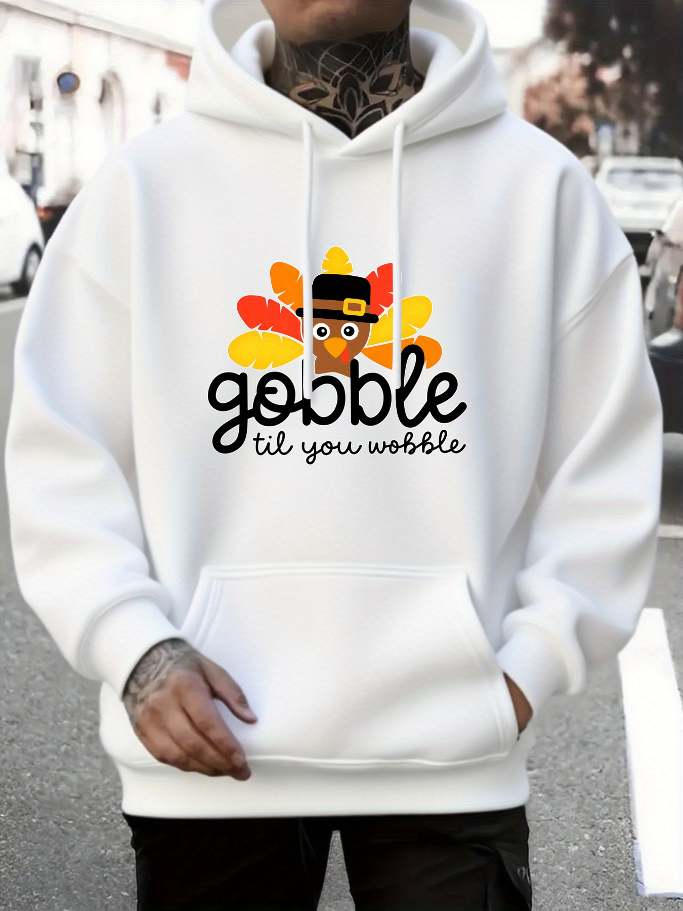 Men's Graphic Hoodie Gobble Til You Wobble With Pilgrim Hat Turkey Graphic