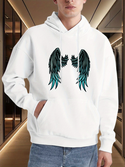 Men's Graphic Hoodie Gradient Feathered Wings With Bold Artistic Symmetry Centralized On Fabric Hoodie