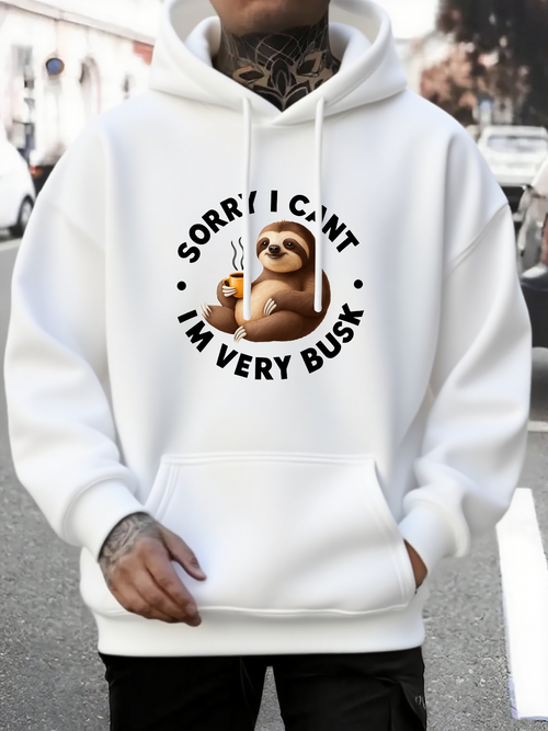 Men's Graphic Hoodie Sorry I Cant Im Very Busy Relaxing Sloth With Coffee Cup