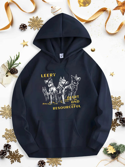 Men's Graphic Hoodie Leery Dogs Standing Together Among Festive Holiday Garland Resourceful Wolf