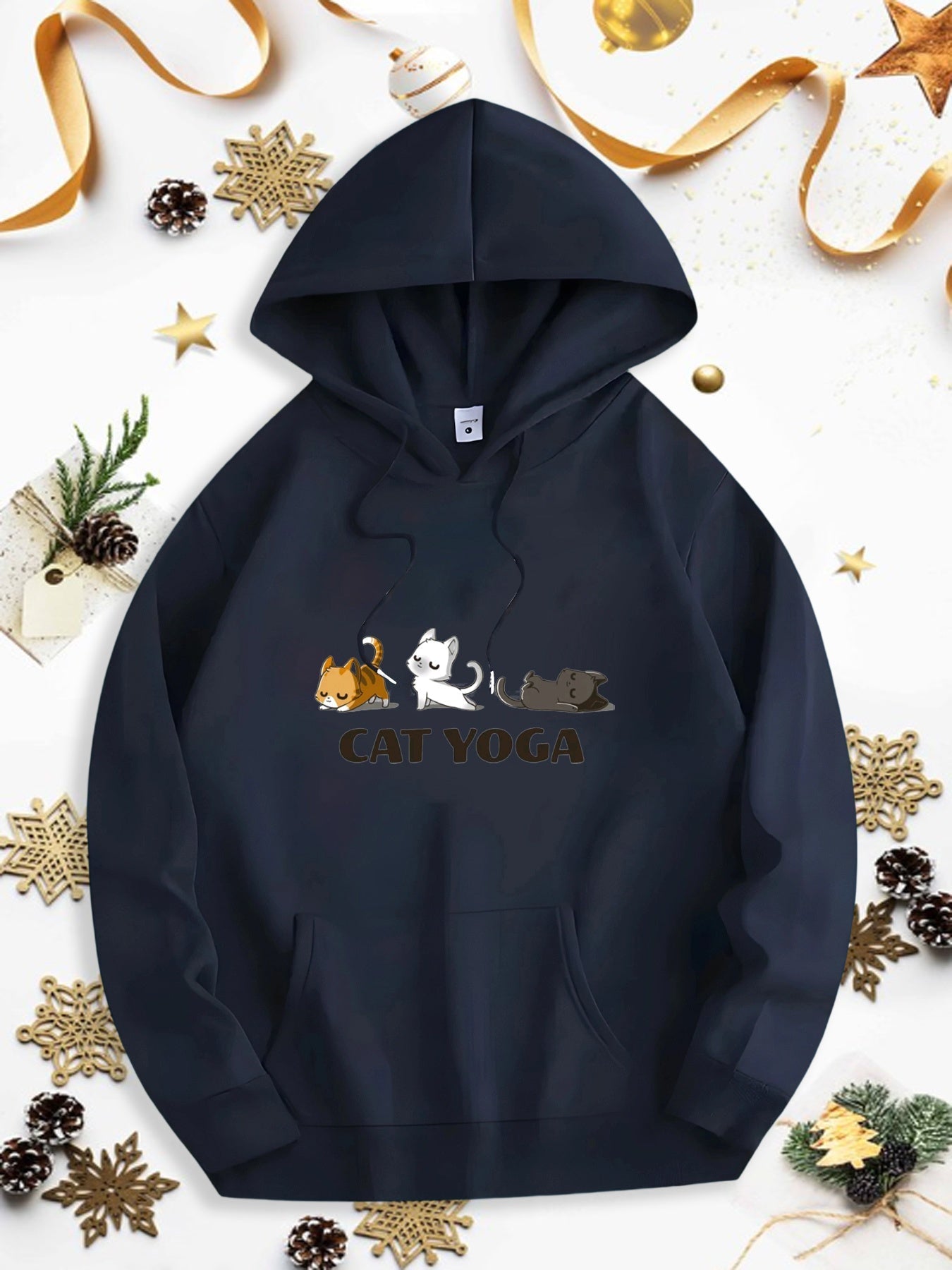 Men's Graphic Hoodie Cat Yoga Three Playful Cartoon Cats Stretching On Hoodie